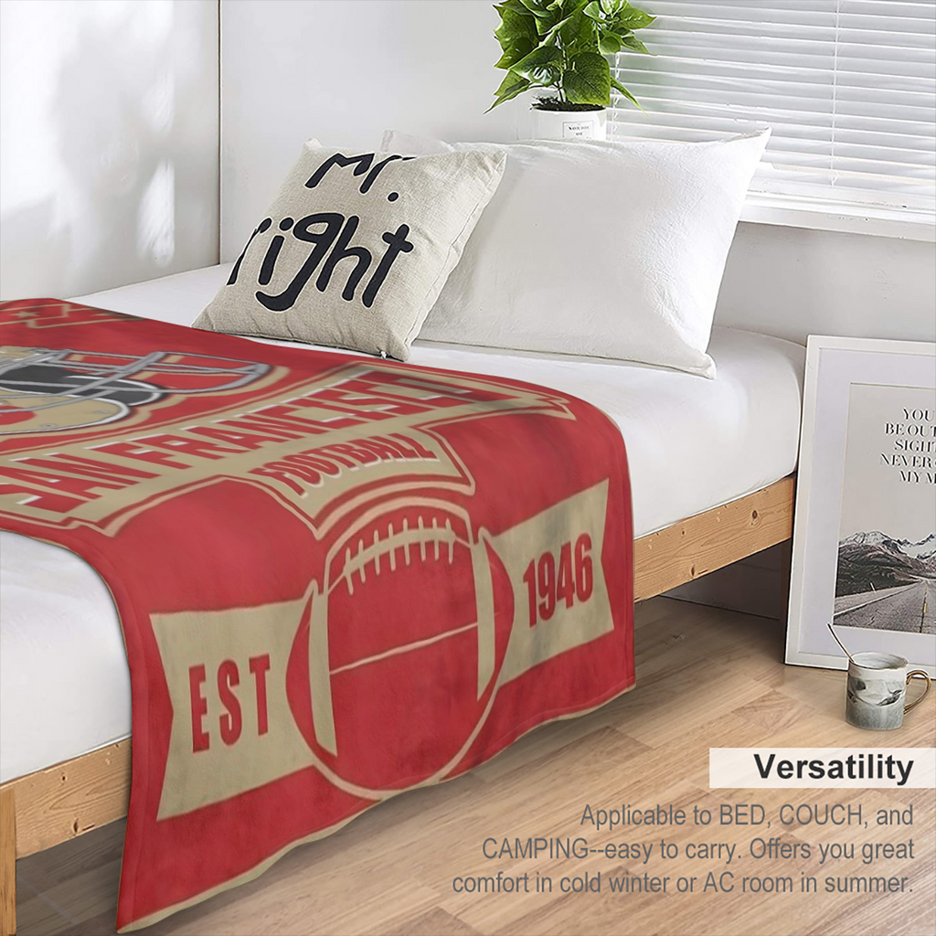 San Francisco football themed flannel blanket, twill weave, non- woven, Four Seasons comfortable sofa and TV blanket, hand washable only, suitable for sports fans, gift