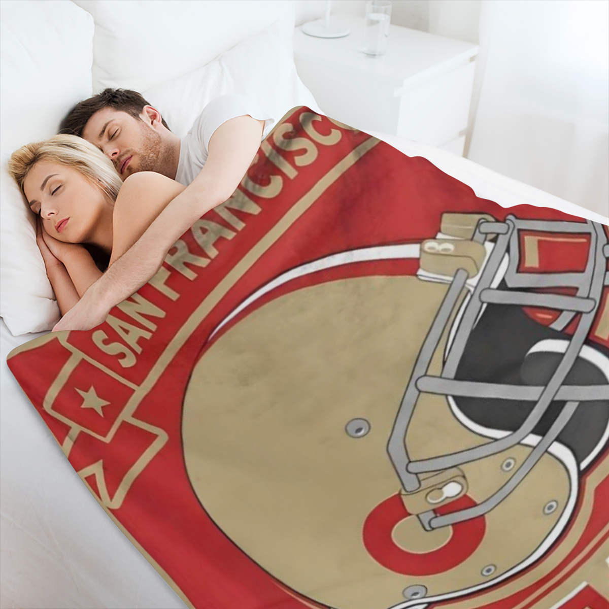 San Francisco football themed flannel blanket, twill weave, non- woven, Four Seasons comfortable sofa and TV blanket, hand washable only, suitable for sports fans, gift