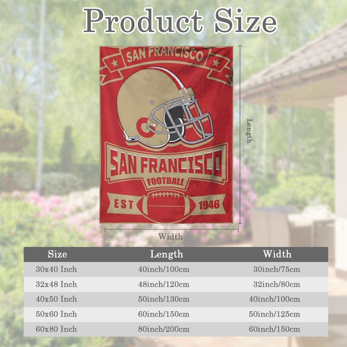 San Francisco football themed flannel blanket, twill weave, non- woven, Four Seasons comfortable sofa and TV blanket, hand washable only, suitable for sports fans, gift