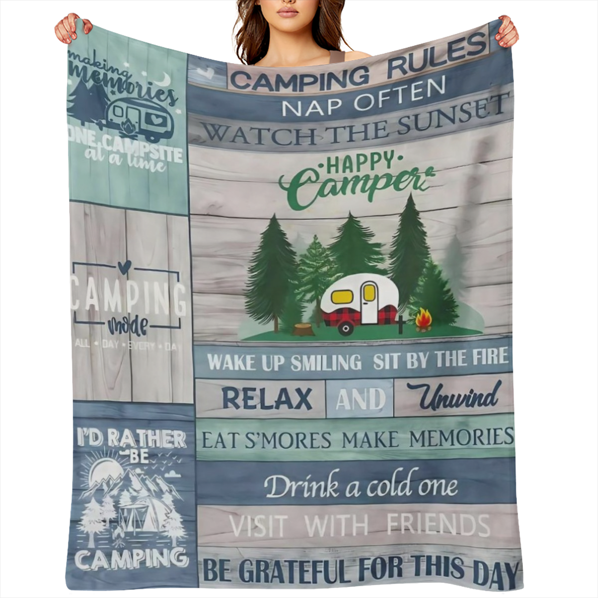 Comfortable Soft Flannel camping blanket - perfect for RV, travel and all seasons - allergy- resistant, lightweight throwing blanket for women, girls and adults, RV gifts, bedding, campers