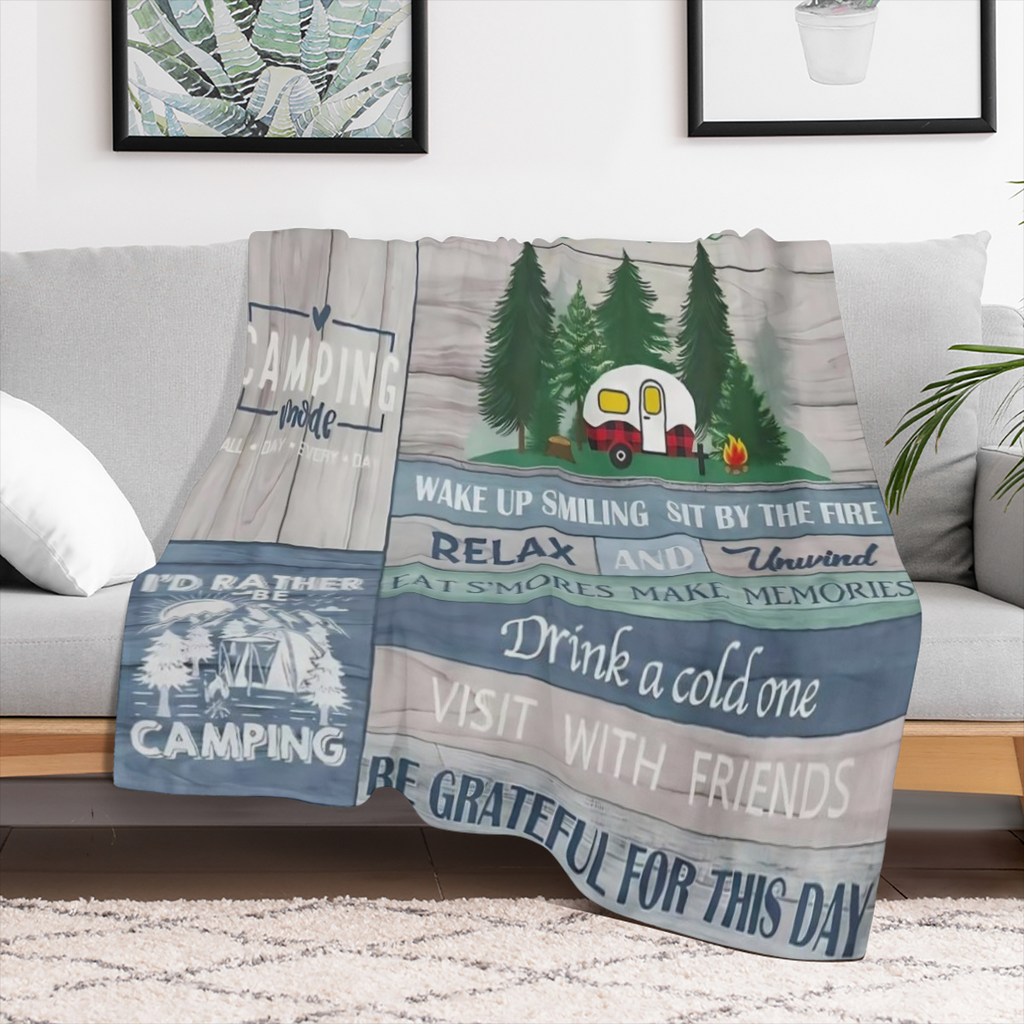 Comfortable Soft Flannel camping blanket - perfect for RV, travel and all seasons - allergy- resistant, lightweight throwing blanket for women, girls and adults, RV gifts, bedding, campers