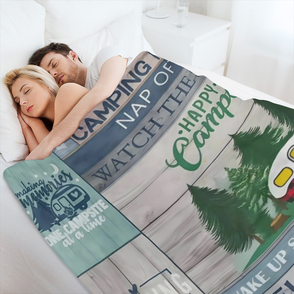 Comfortable Soft Flannel camping blanket - perfect for RV, travel and all seasons - allergy- resistant, lightweight throwing blanket for women, girls and adults, RV gifts, bedding, campers