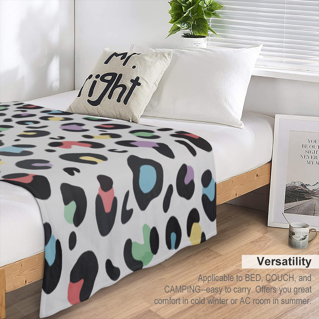 1 colorful leopard print flannel blanket soft, lightweight and warm, perfect for sofa, couch, bed or travel perfect gift for Valentine' s Day, Father' s Day, Mother' s Day and Easter