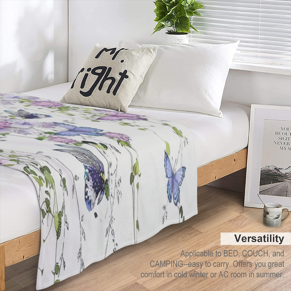 1 manta con estampado creativo de flores y mariposas, manta de estilo contemporneo, manta suave y cmoda, para sof cama de viaje, decoracin de oficina y hogar, manta para regalo de cumpleaos, para nios