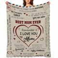 Best Mom Ever Blanket, Gifts for Mom, Mom Gifts for Christmas from Daughter Son, Gifts for Women for Anniversary, Birthday, Mother' s Day, I Love You Mom Letter Cozy Fleece Blanket 50x60, 280GSM CozyF