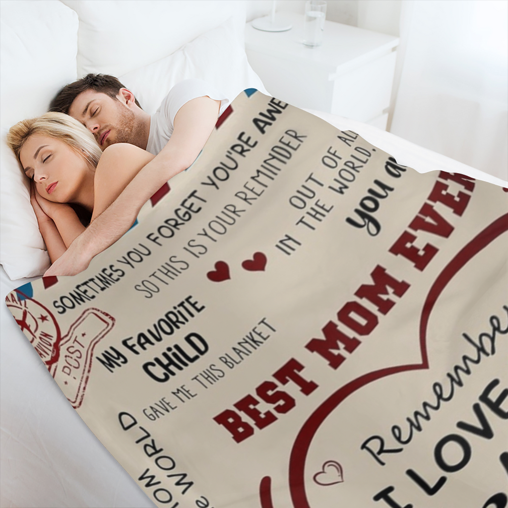 Best Mom Ever Blanket, Gifts for Mom, Mom Gifts for Christmas from Daughter Son, Gifts for Women for Anniversary, Birthday, Mother' s Day, I Love You Mom Letter Cozy Fleece Blanket 50x60, 280GSM CozyF