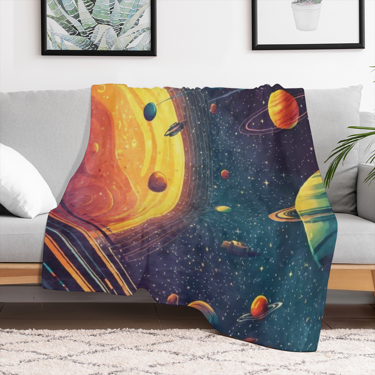 1 modern Fantasy Solar printed flannel blanket, tear resistant, all seasons suitable, digital printing, knitted polyester, 200- 250 gm2, girls, granddaughters, daughters, holidays, outdoor, beach, cam