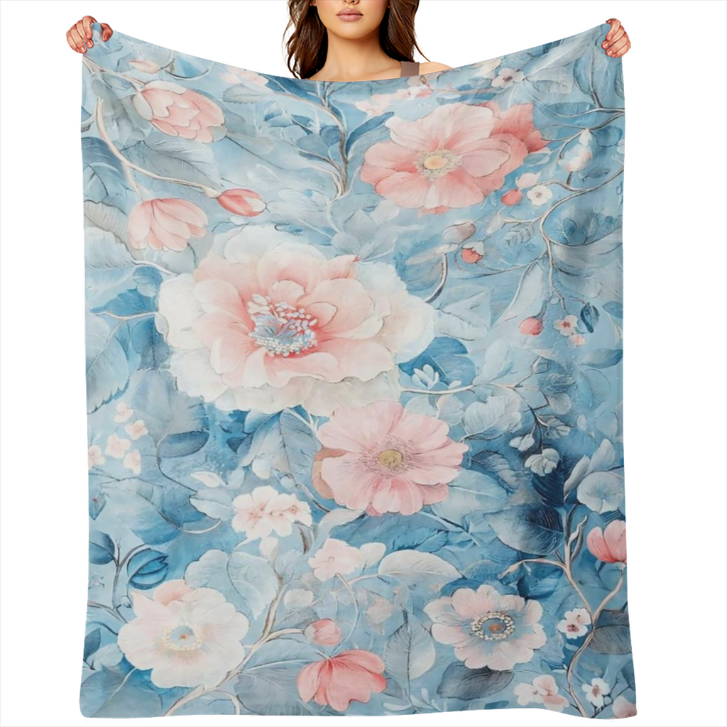 1 modern floral printed flannels blanket, tear resistant, Four season knitted polyester blanket, digital printed gift blanket, suitable for African girls, granddaughters, daughters, multi- purpose, su