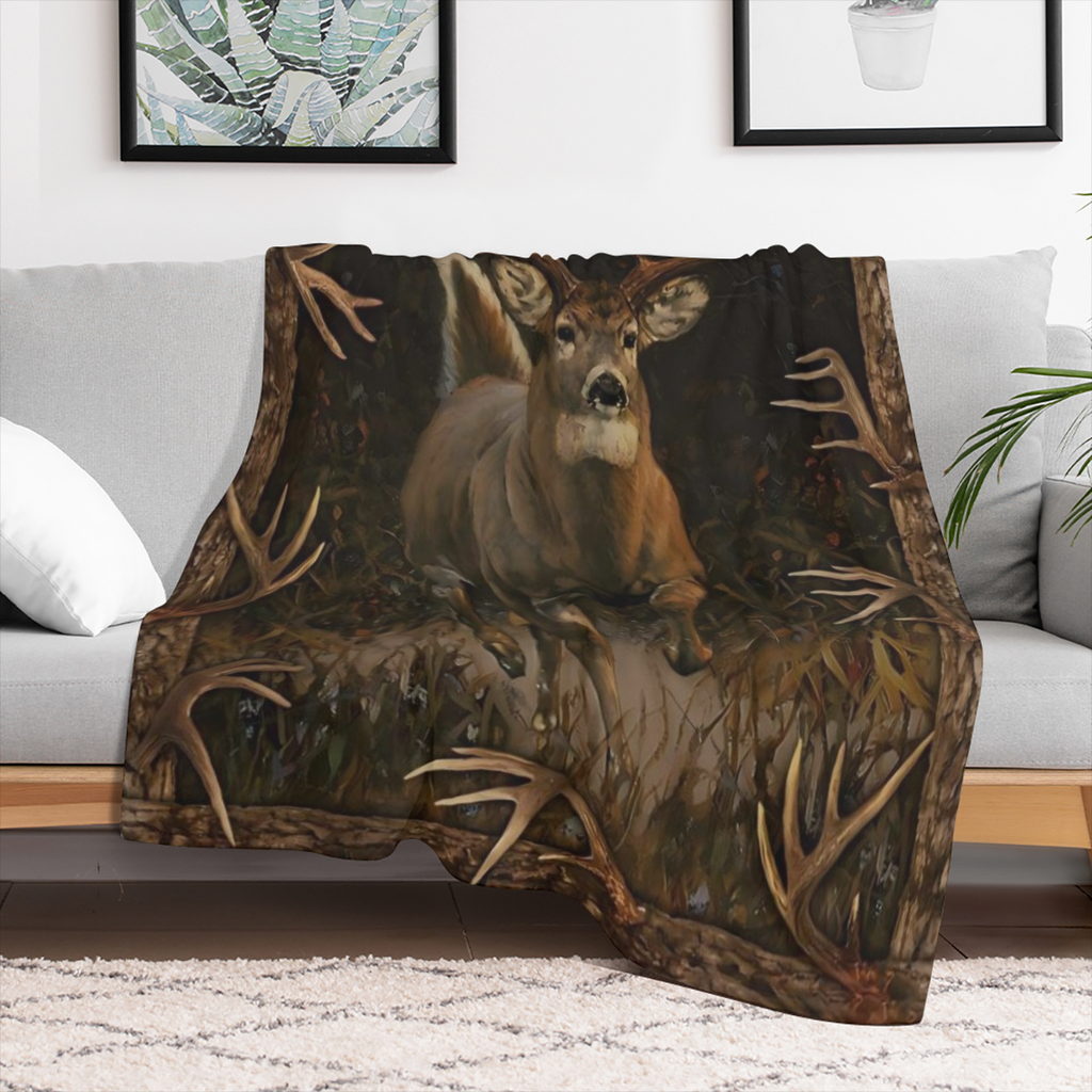 1 deer animal print blanket, flannel blanket, sofa office bed and travel blanket
