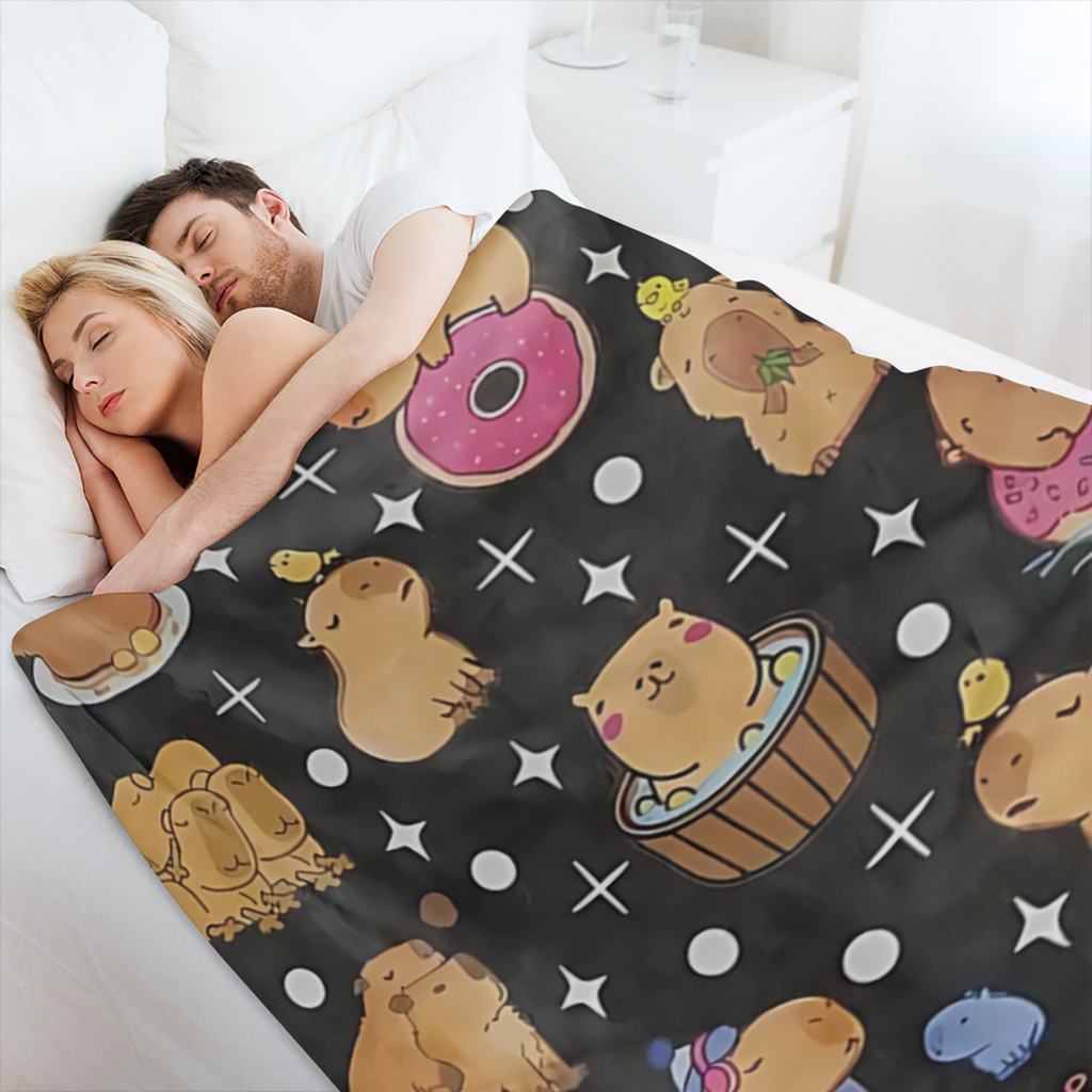 1 Pc Capybara Plush Throw Blanket, Cute Capybara Bee Blanket For Dcor, Capybara Stuffed Animal Flannel Fleece Blanket, Soft Capybara Stuffed Animal Blanket For Warmth And Comfort, Soft Throw Blanket