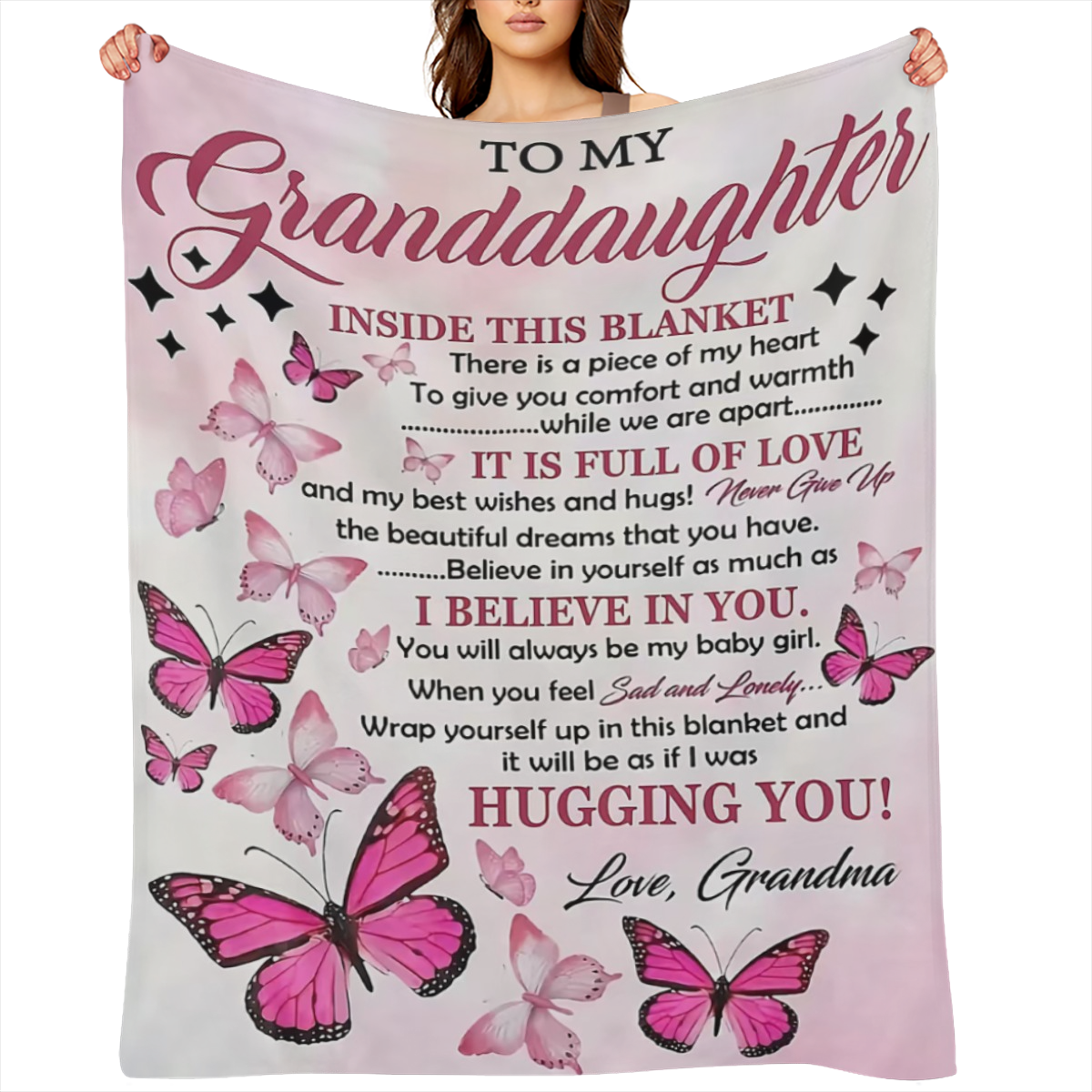 To my granddaughter. . . Letter Print Flannel Blanket - Digital Printing, All- season Multipurpose Sports Style Knit Bedding - Soft and Lightweight Gift, Suitable for Sofa, Travel, Camping, Lunch Brea