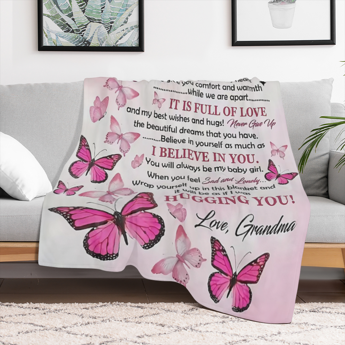 To my granddaughter. . . Letter Print Flannel Blanket - Digital Printing, All- season Multipurpose Sports Style Knit Bedding - Soft and Lightweight Gift, Suitable for Sofa, Travel, Camping, Lunch Brea