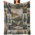 1 blanket, vintage Fall Forest Foothills Elk check print blanket, warm and soft blanket, suitable for sofa bed car office velvet room camping trip, gift blanket for all seasons