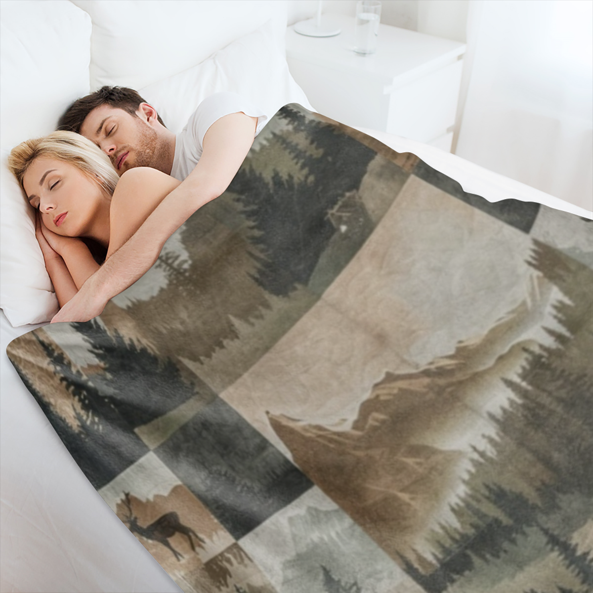 1 blanket, vintage Fall Forest Foothills Elk check print blanket, warm and soft blanket, suitable for sofa bed car office velvet room camping trip, gift blanket for all seasons