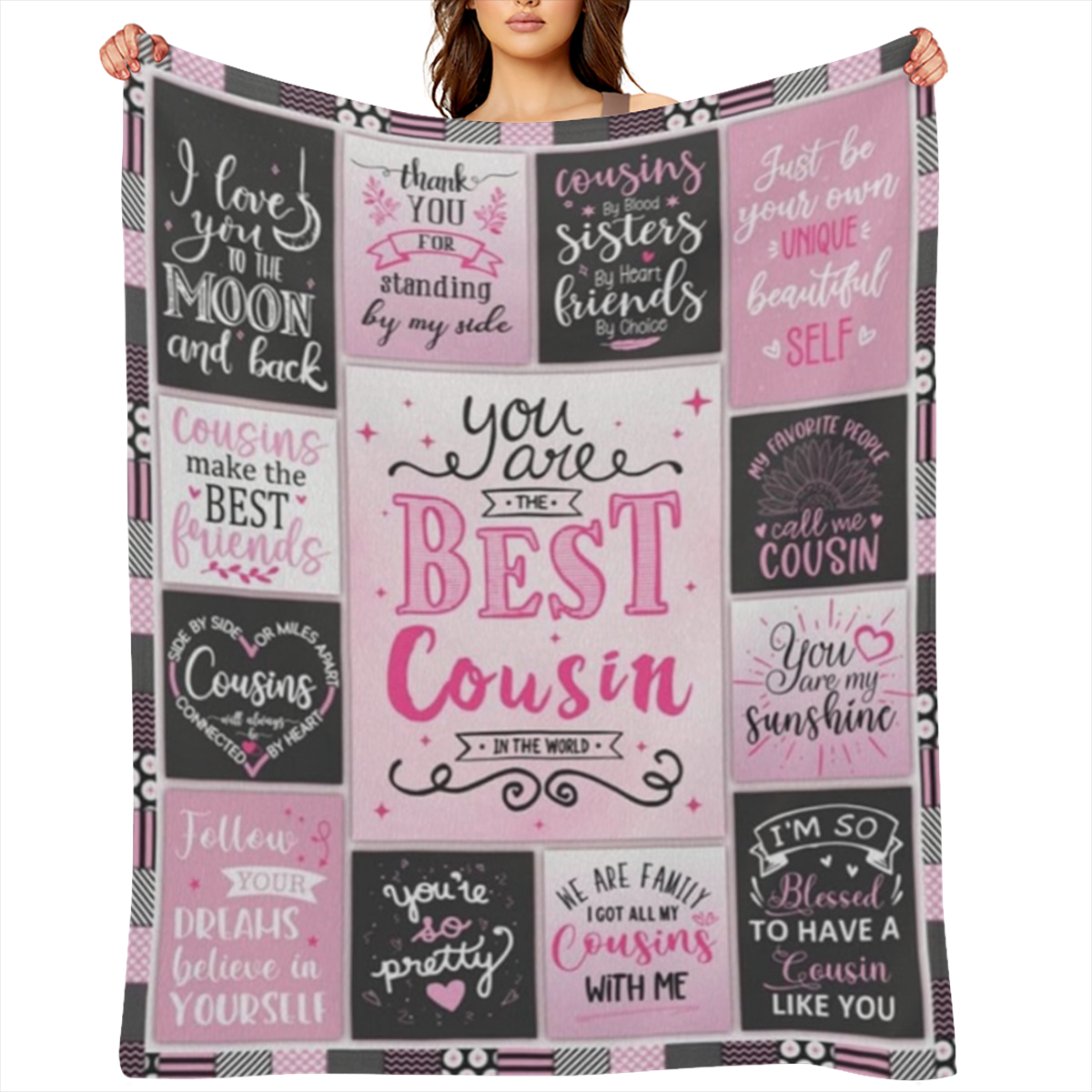 Cousin Gifts for Women, Gifts for Cousins Female Woman, Best Cousin Ever Gifts, Favorite Cousin Gifts for Girls, Cousin Birthday Gifts for Women Throw Blanket 60x50, 280GSM CozyFlannel MultiSizes, 4 S