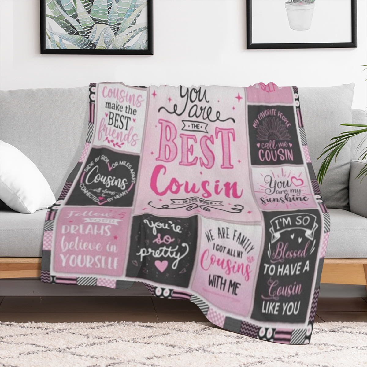 Cousin Gifts for Women, Gifts for Cousins Female Woman, Best Cousin Ever Gifts, Favorite Cousin Gifts for Girls, Cousin Birthday Gifts for Women Throw Blanket 60x50, 280GSM CozyFlannel MultiSizes, 4 S