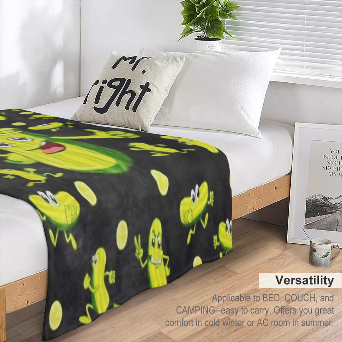 1 comfortable and soft flannel blanket, modern style digitally printed cucumber pattern, all- season, suitable for beds, sofas and chairs, is a unique gift for male and female food lovers, 200- 250 gr