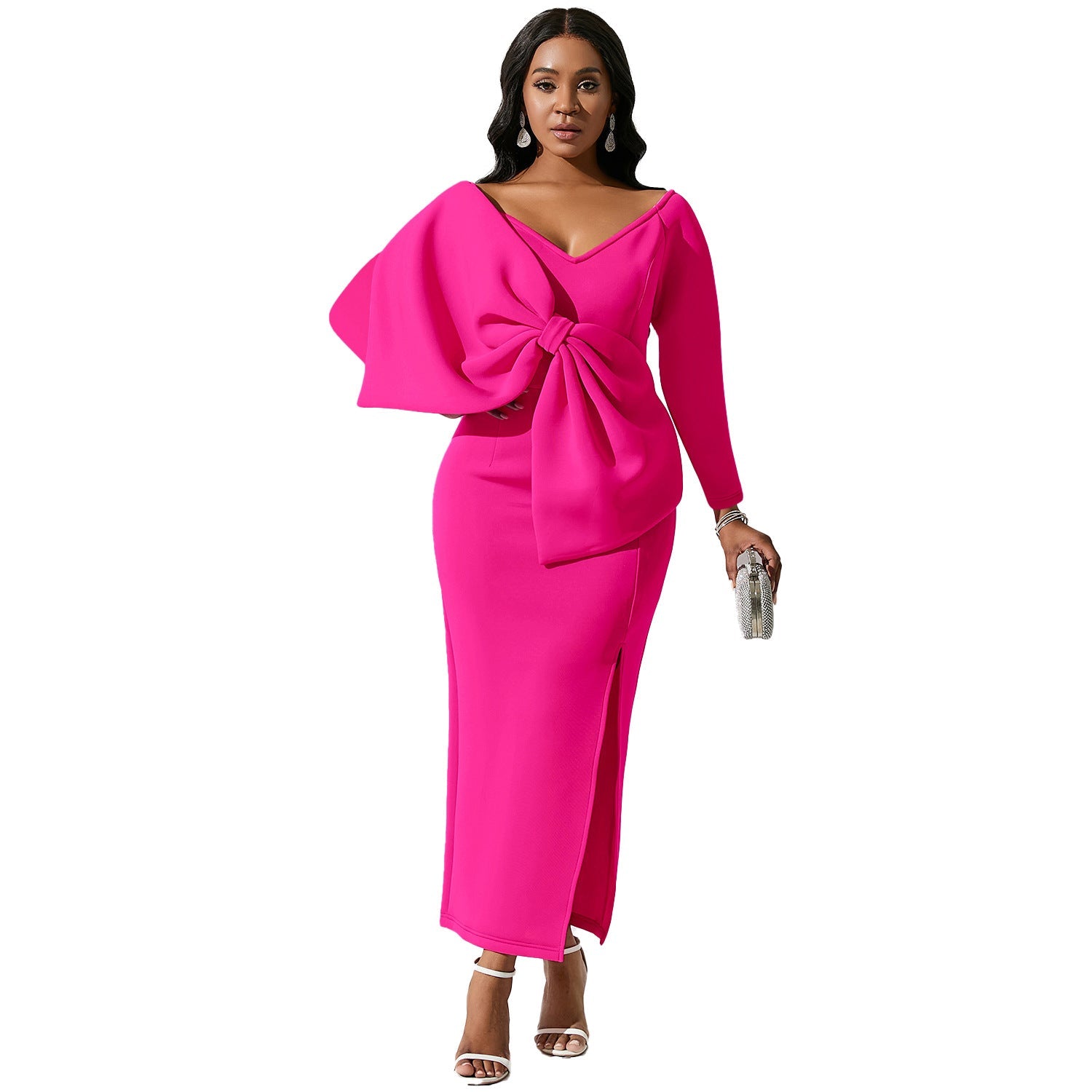 Women Dress Deep V Bow Dress