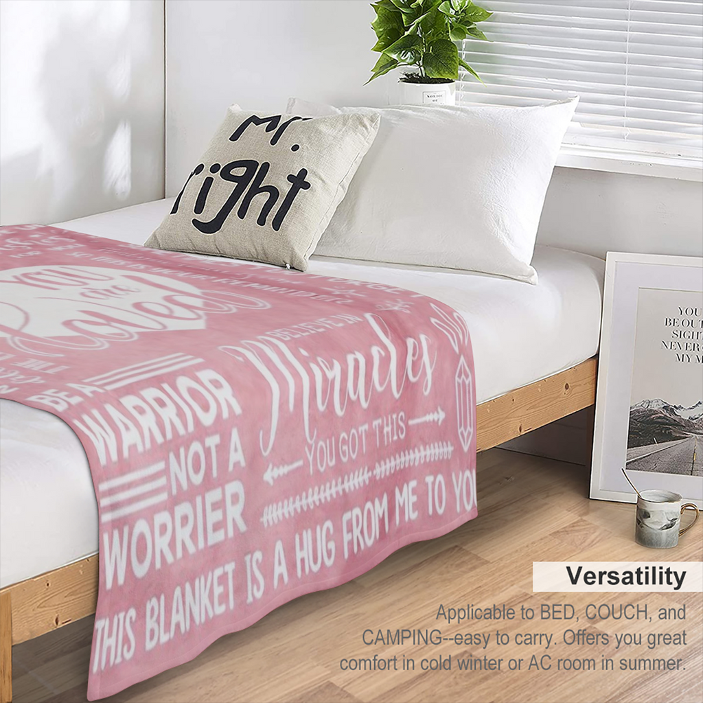 1pc Inspirational Soft Flannel Throw Blanket for Women - All Seasons Comfort, Post- Surgery Recovery & Breast Cancer Support, Twill Weave, Machine Washable, Multicolor Non- woven Material