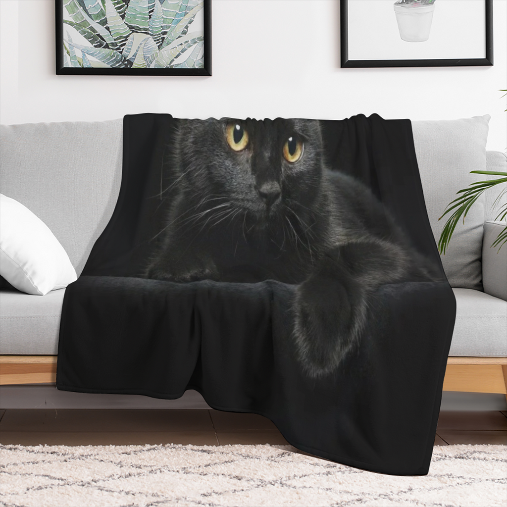 1pc Black Cat Print Flannel Blanket, Soft Warm Throw Blanket Nap Blanket For Couch Sofa Office Bed Camping Travelling, Multi- purpose Holiday Gift Blanket