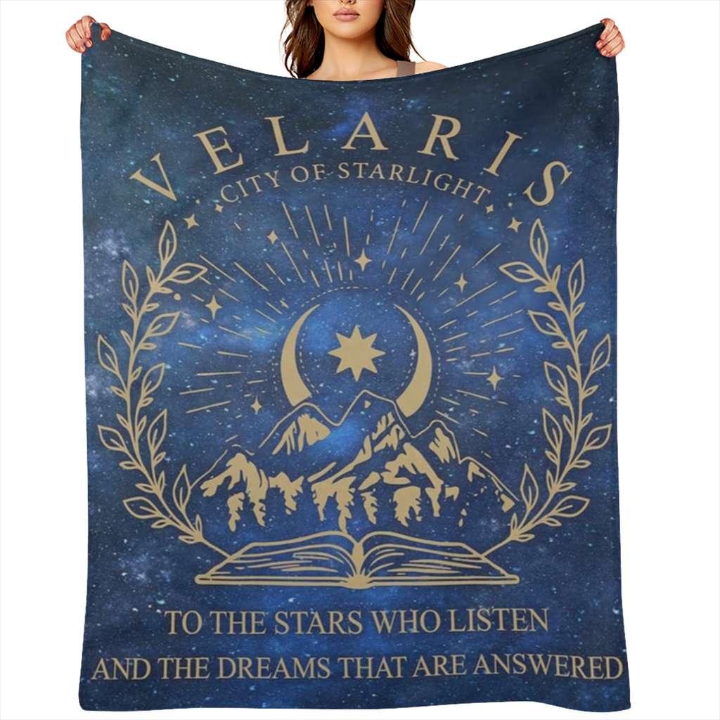 Velaris Night Court Starlight City Fleece Blanket Inspirational Book Lover Gift, Cozy Flannel with Celestial Mountain & Stars Design, Perfect for Christmas or Birthday, 280GSM, Available in Multiple S