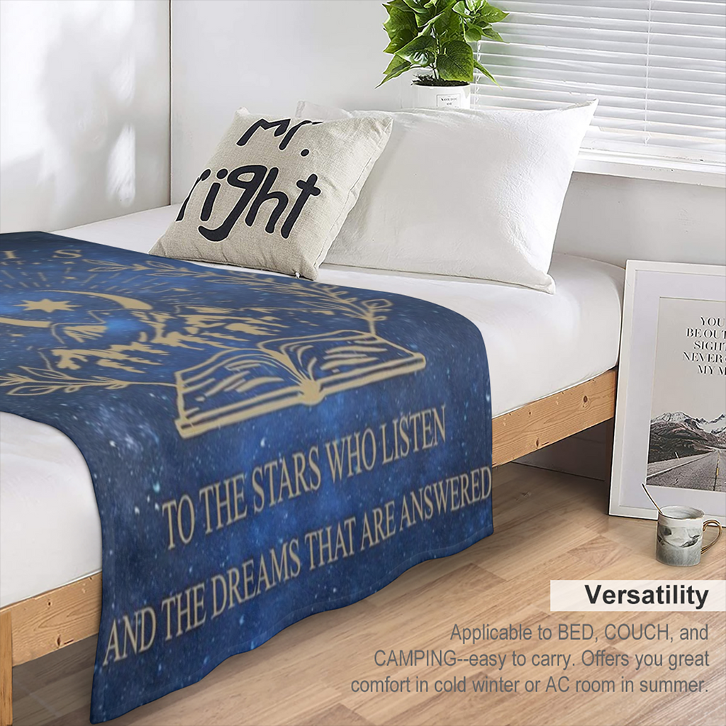 Velaris Night Court Starlight City Fleece Blanket Inspirational Book Lover Gift, Cozy Flannel with Celestial Mountain & Stars Design, Perfect for Christmas or Birthday, 280GSM, Available in Multiple S