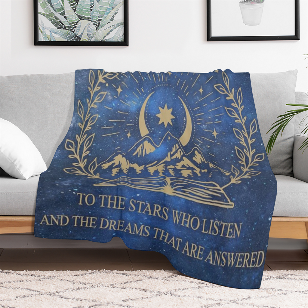 Velaris Night Court Starlight City Fleece Blanket Inspirational Book Lover Gift, Cozy Flannel with Celestial Mountain & Stars Design, Perfect for Christmas or Birthday, 280GSM, Available in Multiple S