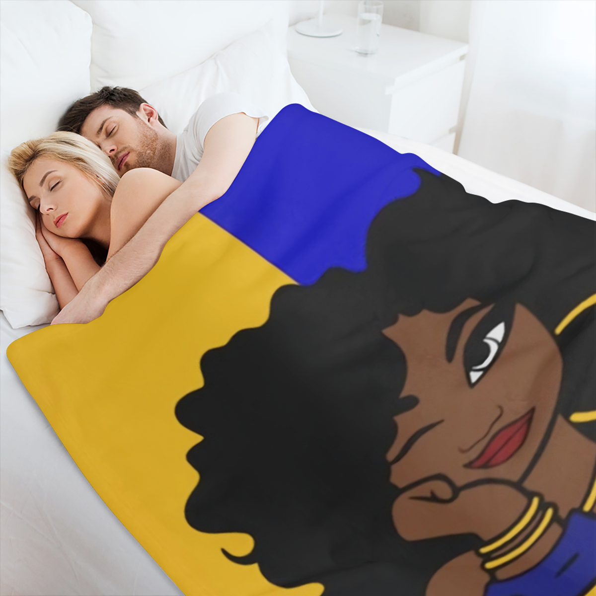1 PC Sigma Gamma Rho Women' s Brotherhood Digital Printing Flange Plush Lunch Blanket with Blue and Yellow Accents, Soft Sand Bed Hair Products